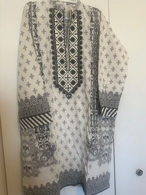 So Kamal Embroidered Black & White Kurta Shirt with dubatta